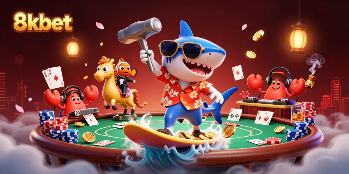 Engage with 8xbet's vibrant gaming experience featuring unique characters in an exciting casino scene.