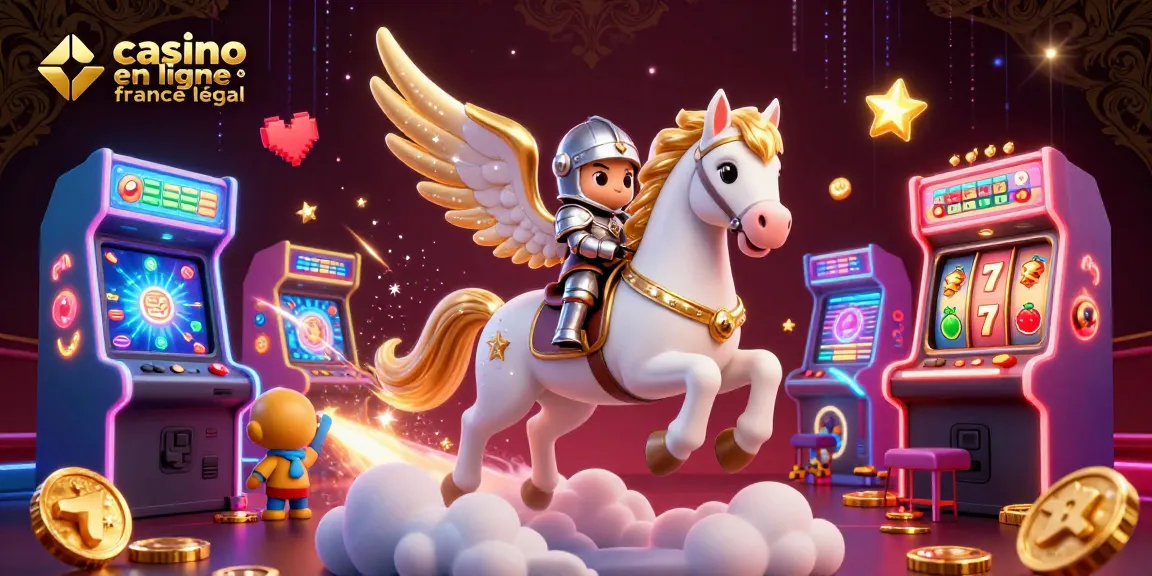 Jouez à une expérience de casino en ligne France légal avec un cheval céleste gagnant et des éléments de jeu colorés.