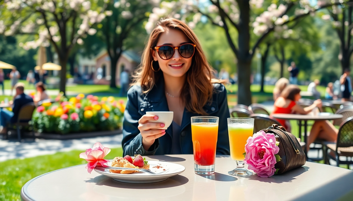 Sipping coffee at a café, showcasing UK Lifestyle Blog elements with food and fashion.