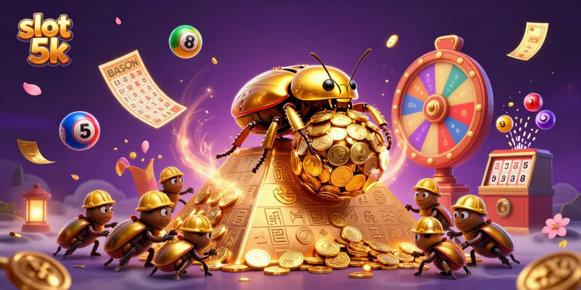 Spin and win at Slot 5k with vibrant colors and dynamic casino elements featured in this illustration.