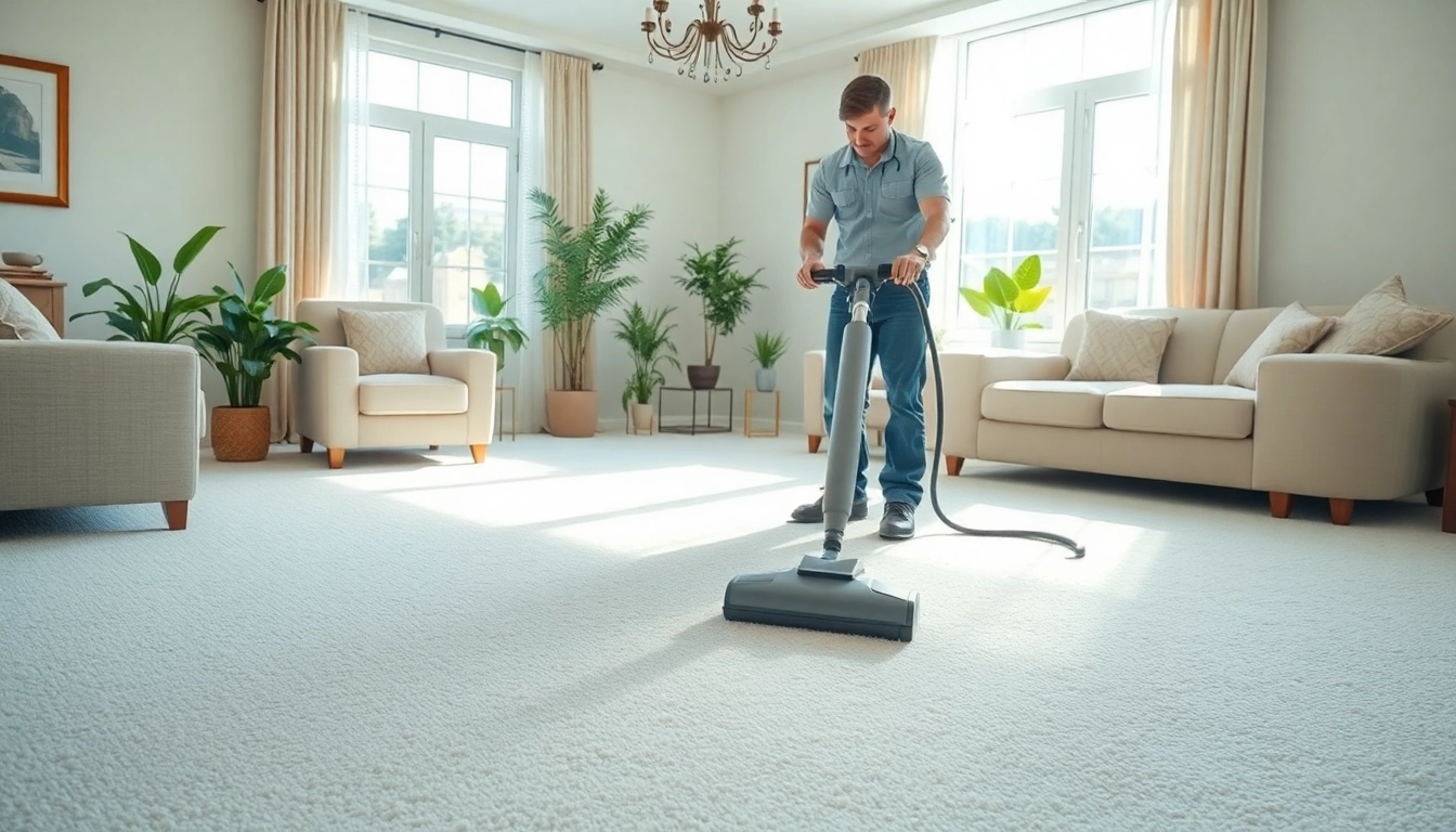 Revitalize your home with expert carpet cleaning near me, showcasing a technician in action.