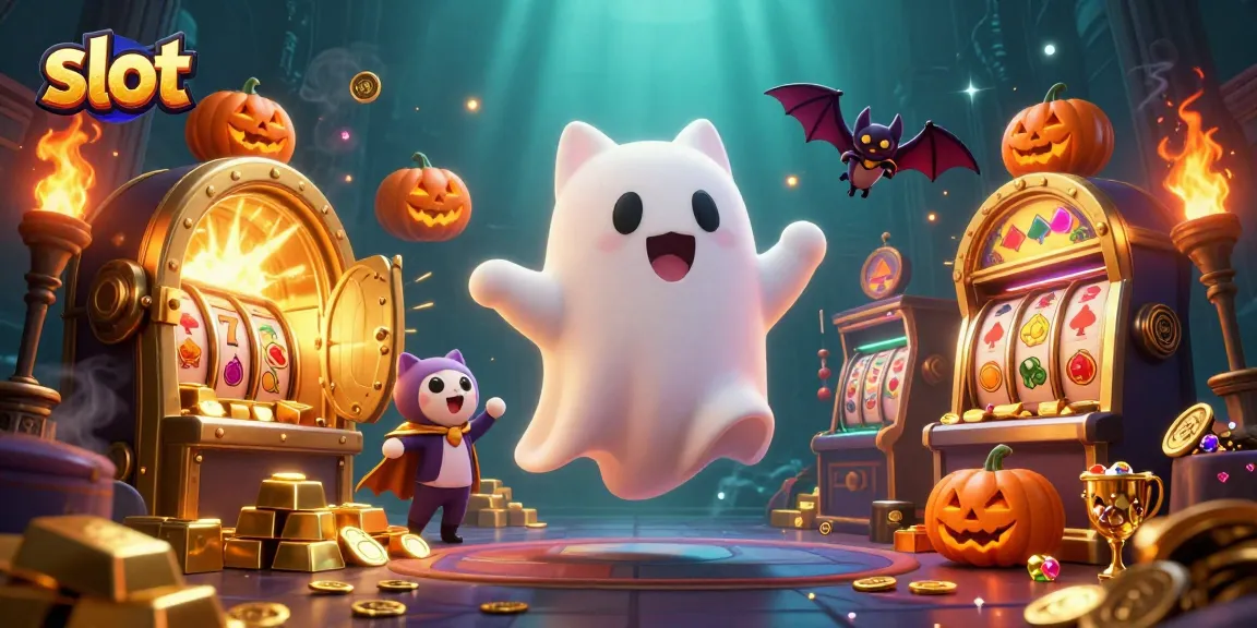Spin to win with slot games in a haunted casino mansion featuring ghostly friends and treasure!