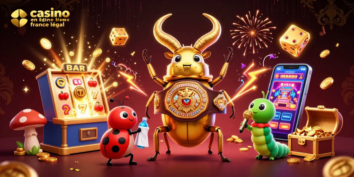 Illustration dynamique mettant en avant le casino en ligne France légal avec des personnages de jeux captivants.
