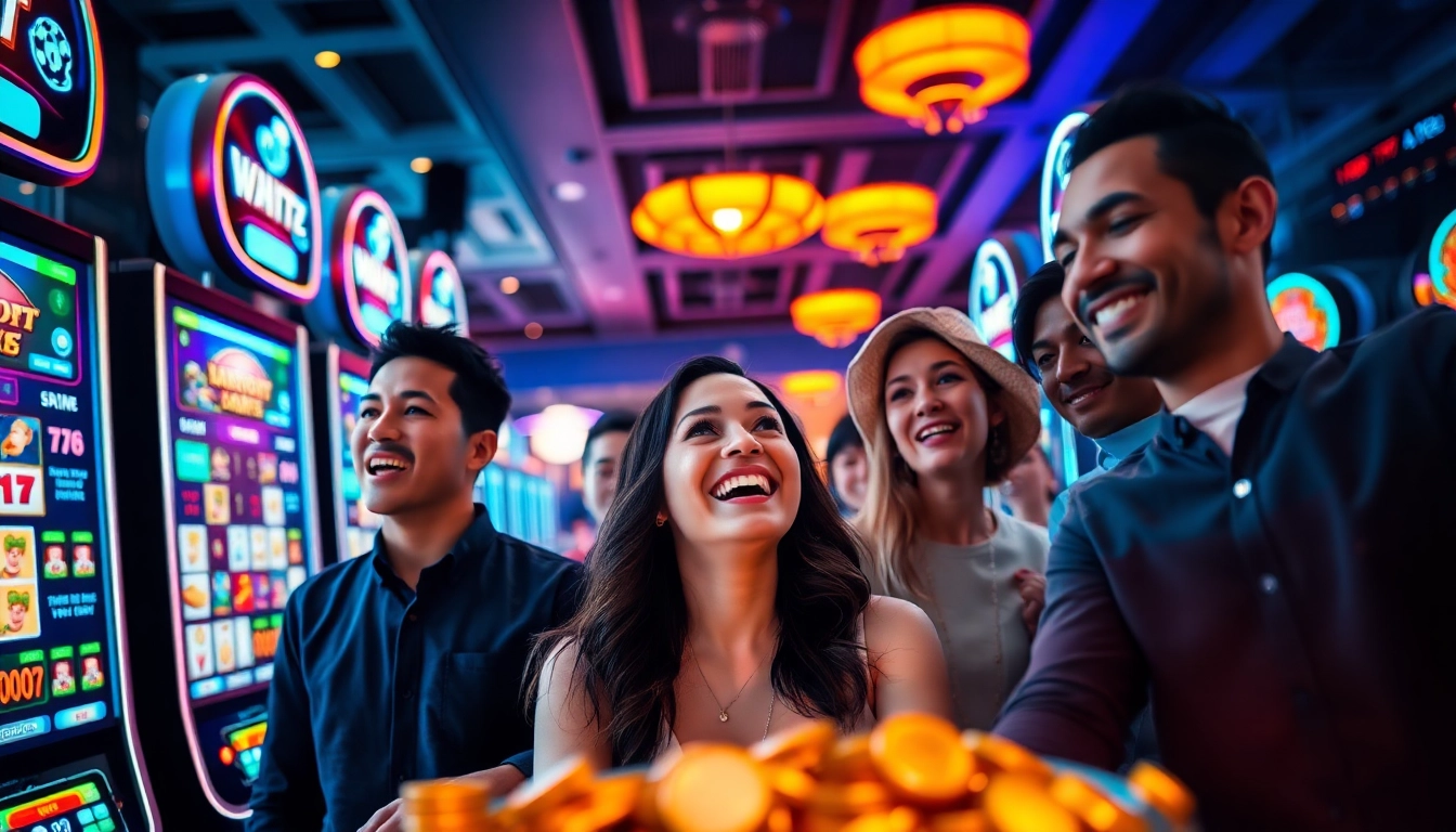 Exciting scene of players enjoying slot games at hoki138's vibrant online casino.