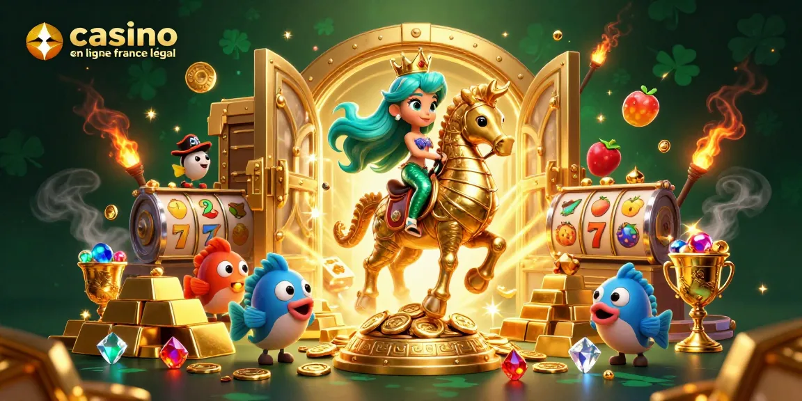 Découvrez une scène captivante avec notre casino en ligne France légal mettant en valeur l'héroïne et des trésors scintillants.