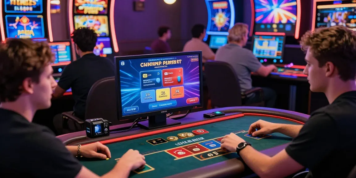 Exciting scene of diverse players at credit card casinos UK enjoying games with vibrant graphics and engaging gameplay.