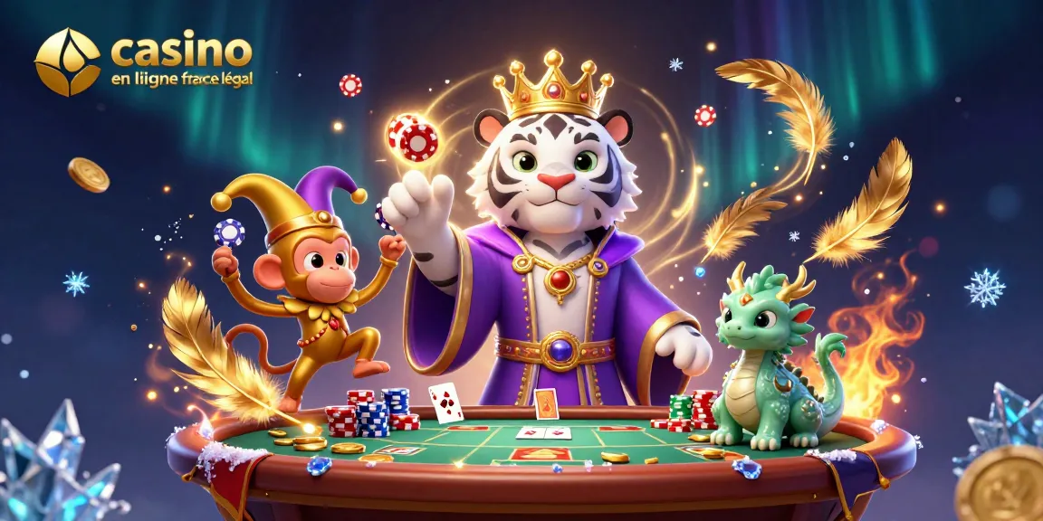 Jouer au casino en ligne France légal avec un tigre majestueux, des jetons et une ambiance festive.