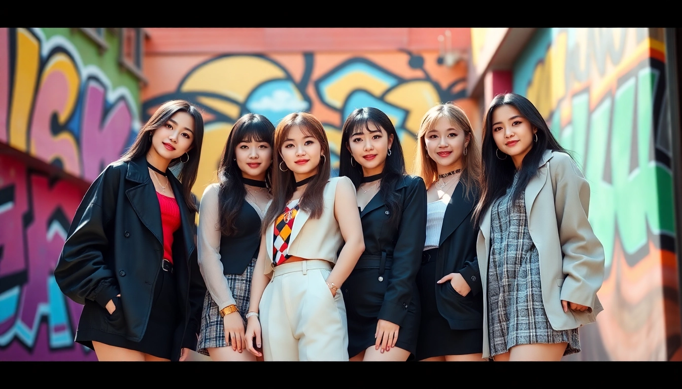 blackpink members posing confidently in a vibrant urban mural backdrop.