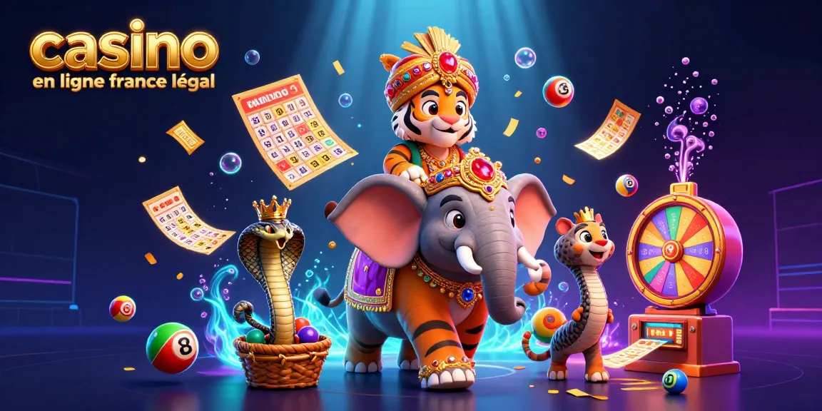 Profitez de l'expérience des jeux de casino en ligne légal en France avec un tigre maharaja, un éléphant et des éléments de jeu colorés.