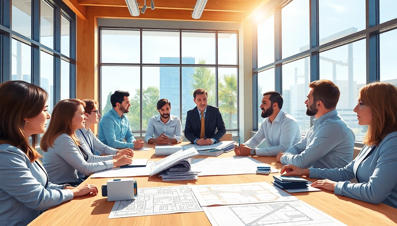 Engaged professionals in a construction association meeting discussing plans and strategies.