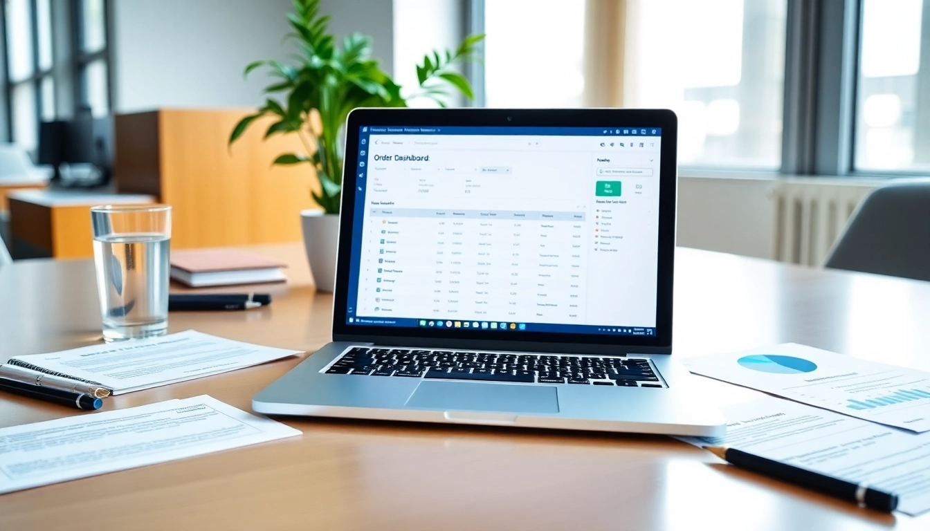 Showcase order processing software on a laptop screen, emphasizing productivity in a modern workspace.