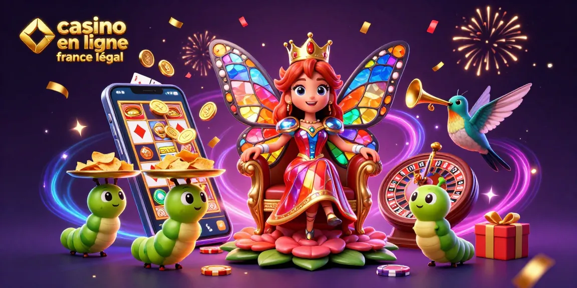 Une illustration colorée de la reine papillon sur son trône, représentant un casino en ligne France légal et ses jeux dynamiques.