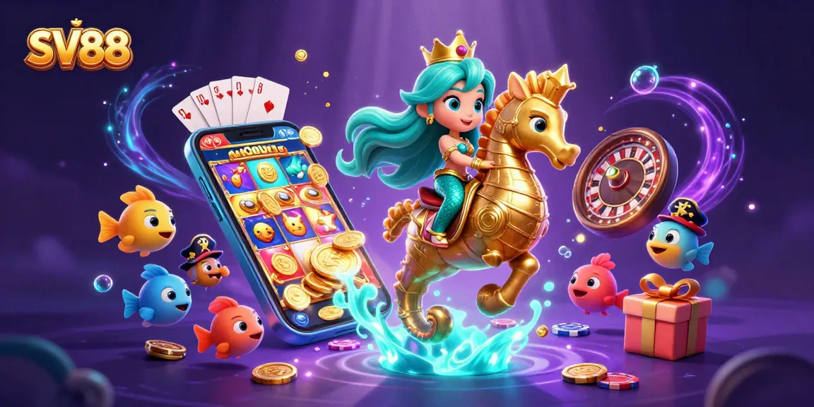 SV88 enticing players with a vibrant 3D mermaid-themed casino adventure, showcasing colorful slot games