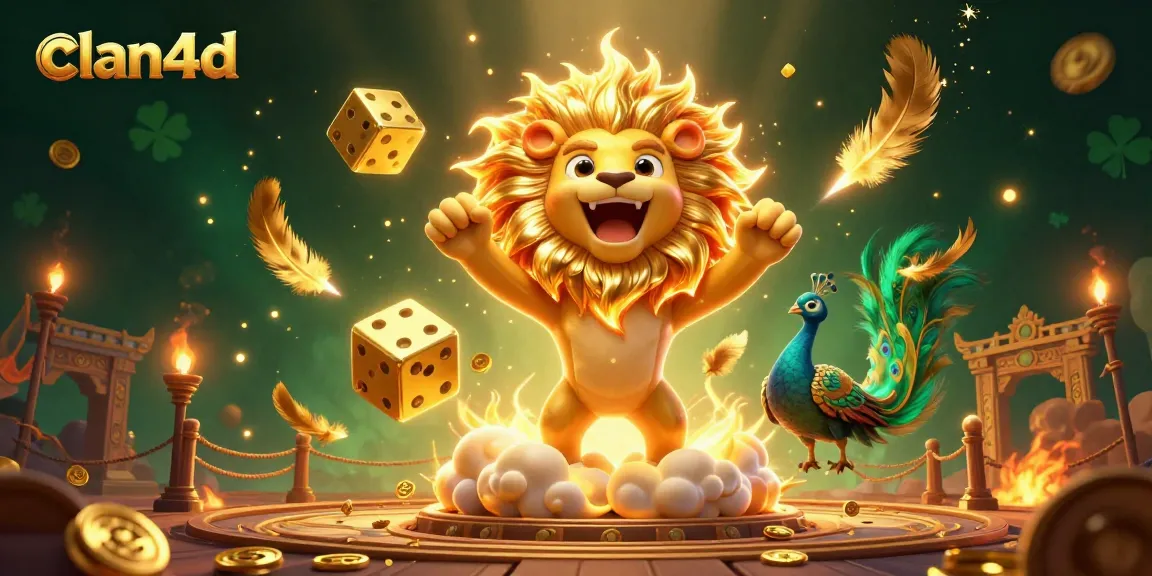 Bettors celebrate with clan4d-themed 3D casino scene featuring vibrant golden lion and dynamic elements.