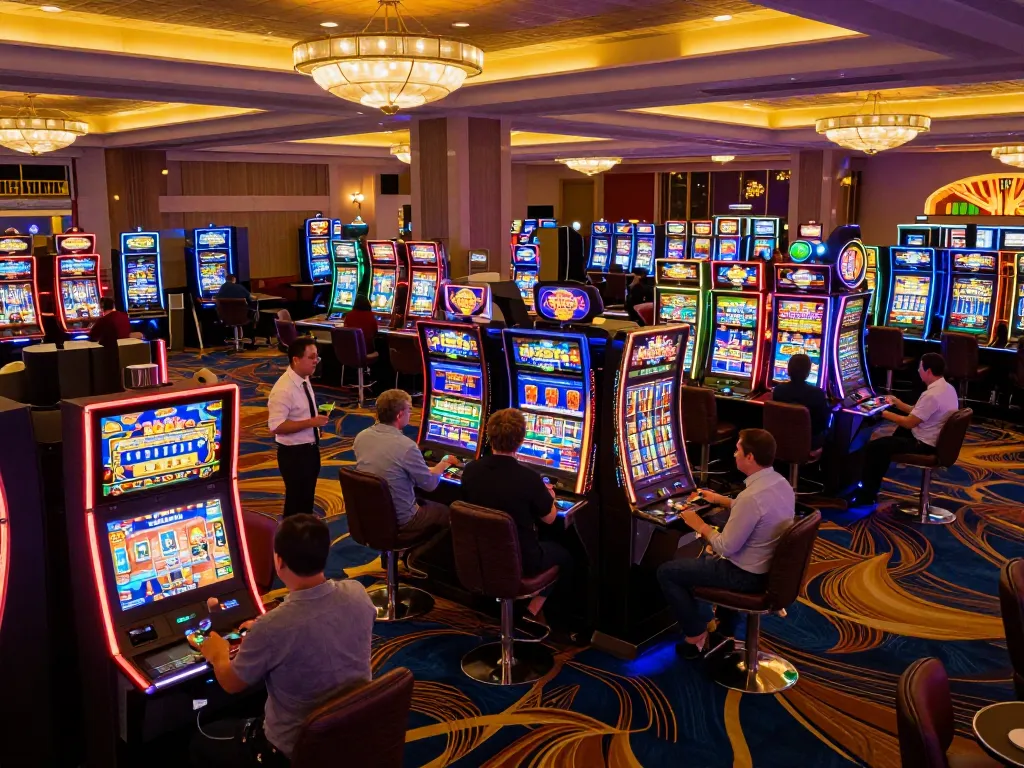 Players enjoying vibrant giường bệnh nhân slot machines in a bustling casino atmosphere