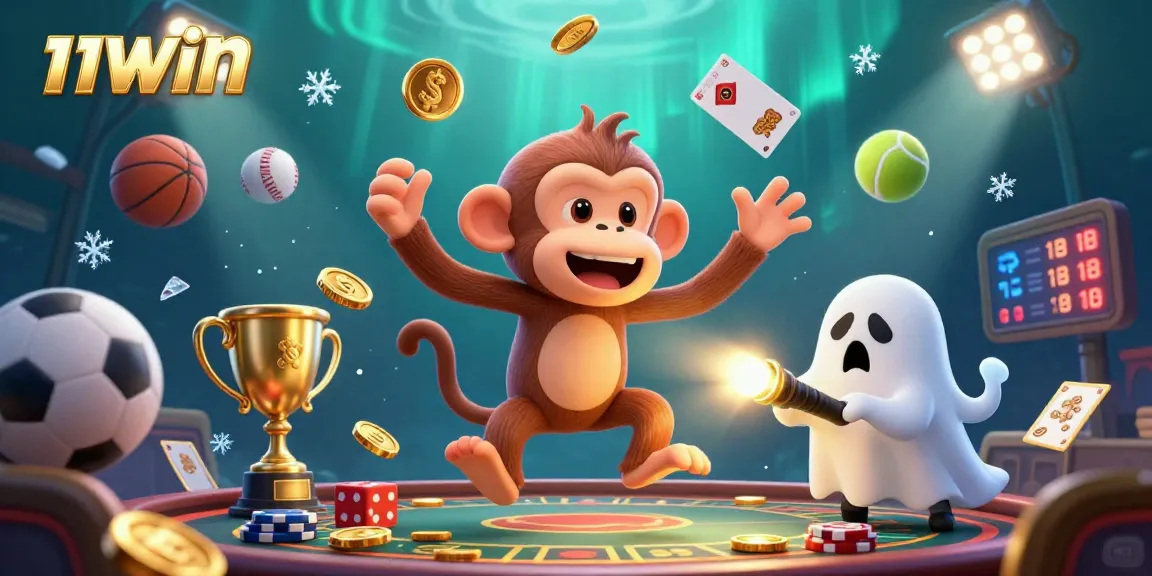 Engage with exciting gaming adventures at 11WIN featuring a ghostly monkey and treasure in a vibrant casino.