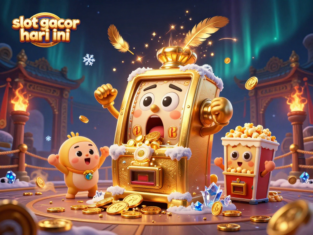 Celebrating win at slot gacor hari ini with jubilant slot machines and vibrant casino elements.