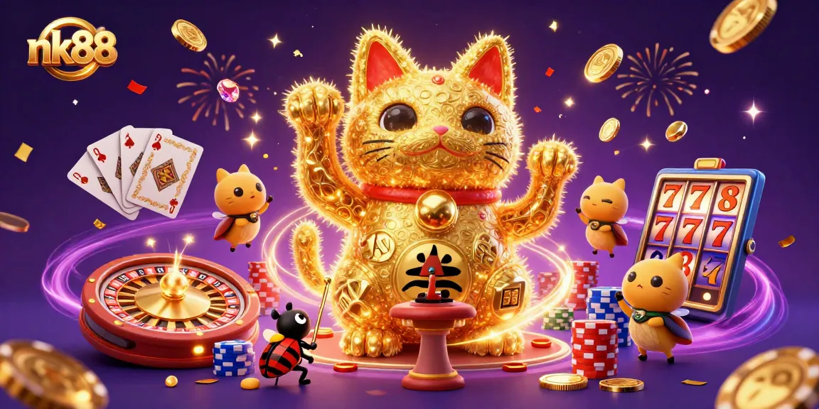 Experience thrilling moments at nk88 with the lucky cat and vibrant casino elements.