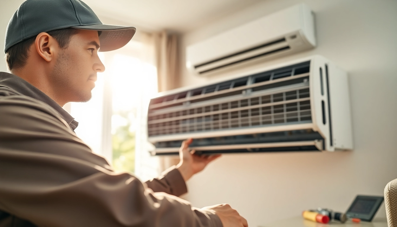 Technician conducting air conditioning repair Canada service in a modern home.