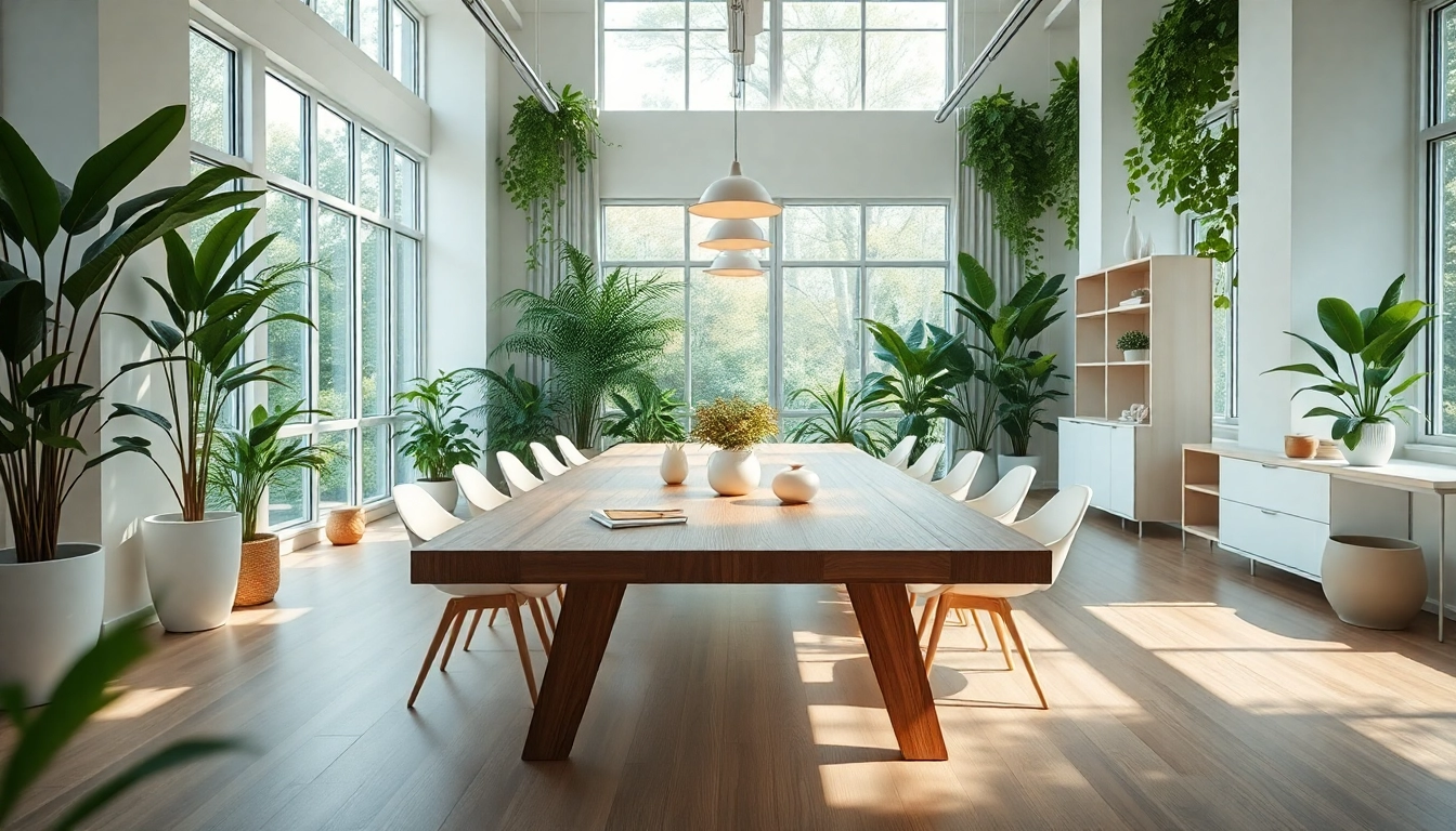 Showcasing a professional workspace design with Scandia inspiration and natural light.