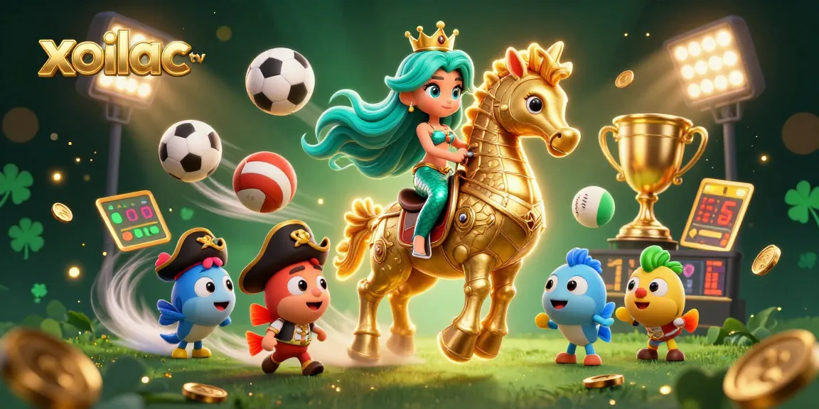 Xoilac TV captures immersive sports betting action with vibrant characters and live game elements.