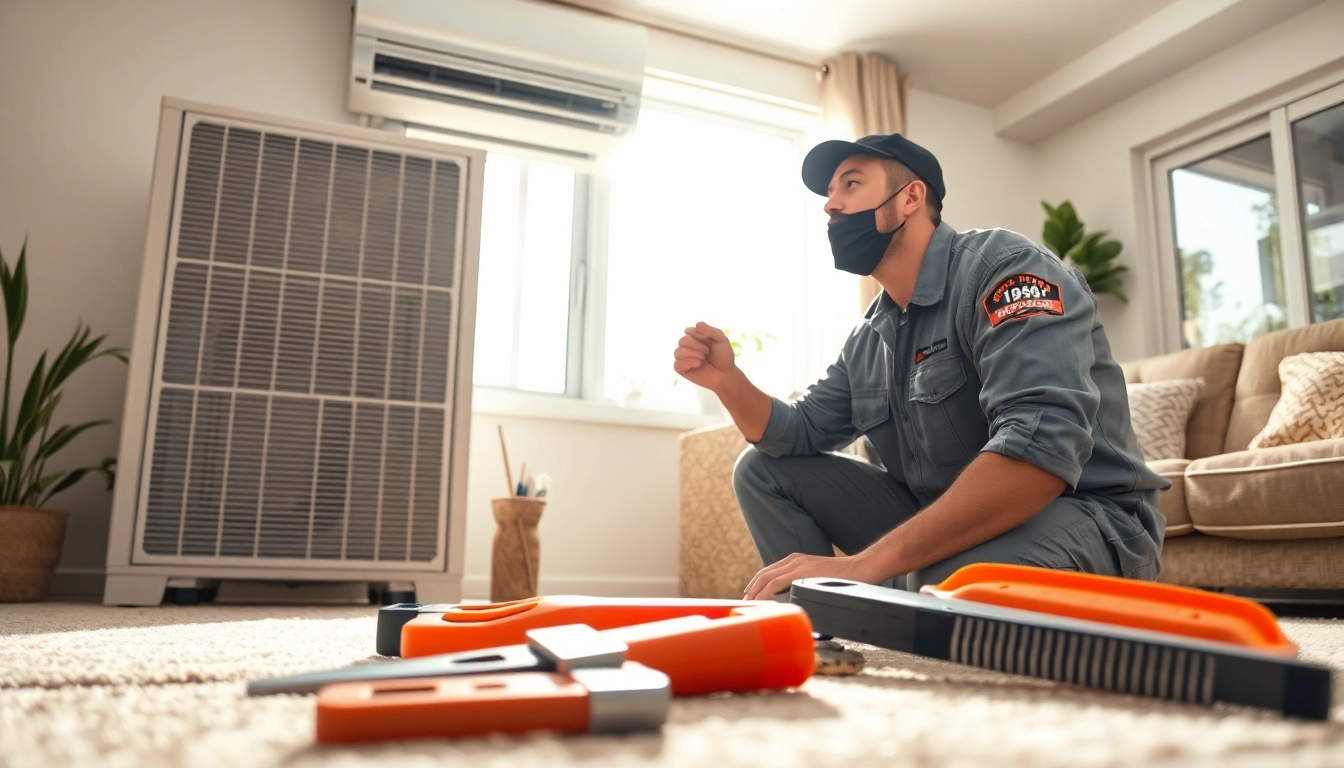 Expert technician performing HVAC Repair Tampa in a cozy living room with natural light.