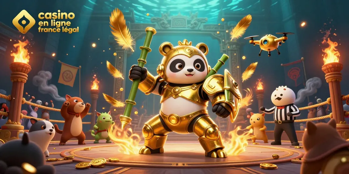 Jouez sur un casino en ligne France légal tout en célébrant la victoire avec ce panda doré et ses camarades.