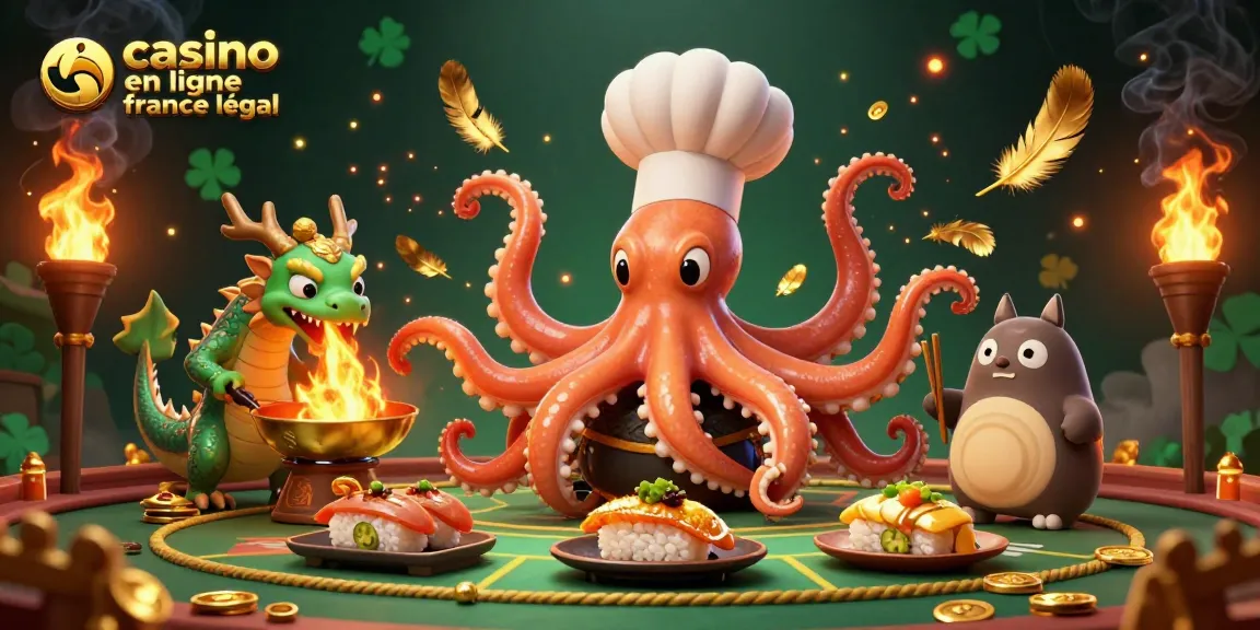 La scène dynamique du casino en ligne légal en France avec un chef sushi poulpe et un dragon vert était inoubliable.