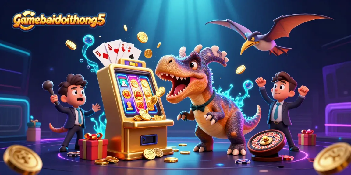 Experience thrilling wins at gamebaidoithuong5 with dynamic casino action illustration featuring exciting characters and vibrant elements.