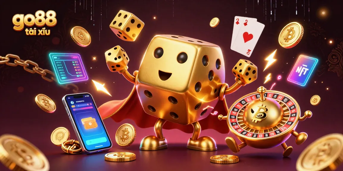 Engage in go88 tài xỉu with exciting golden dice, crypto coins, and vibrant casino elements.