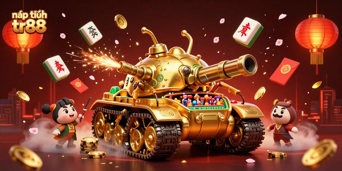 Experience fast nạp tiền tr88 with a dynamic casino-themed illustration filled with action and festive elements.