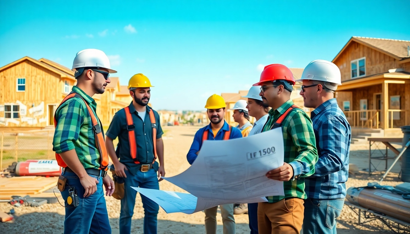 Builders collaborating at a site representing Texas association of builders in a vibrant Texas neighborhood.