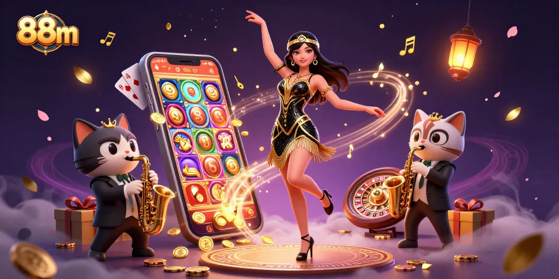 Experience thrilling wins with 88m’s vibrant slot action featuring a dancing lady and musical elements.