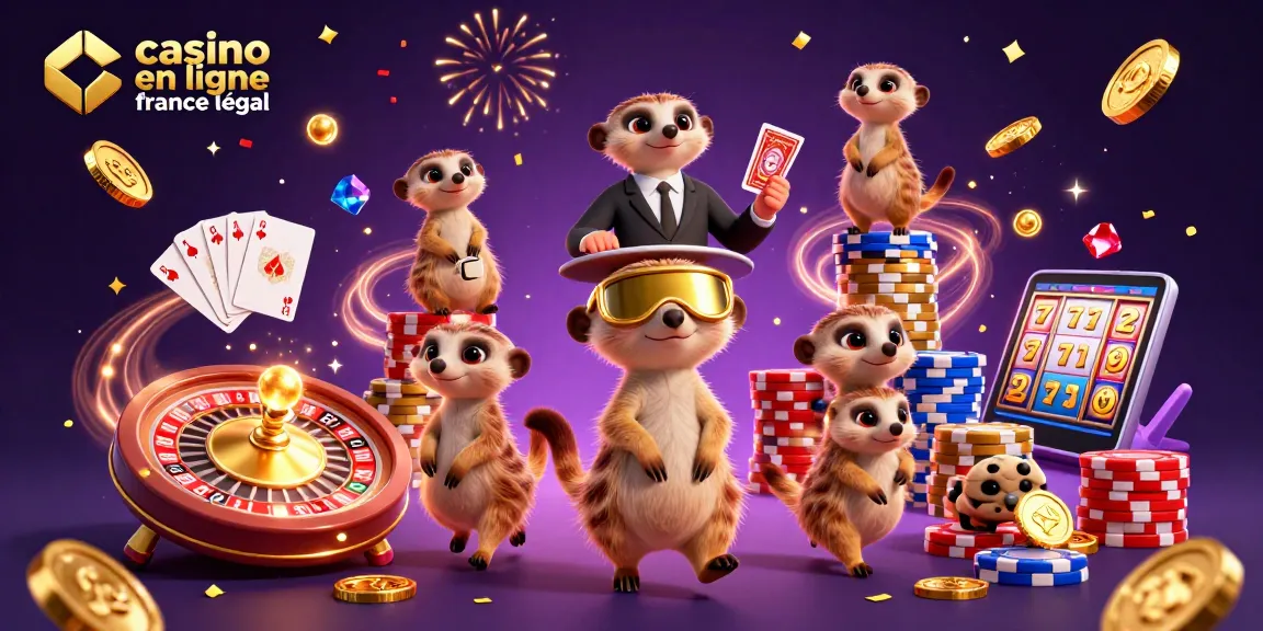 Jouer au casino en ligne France légal avec des meerkats dans une scène animée et festive.