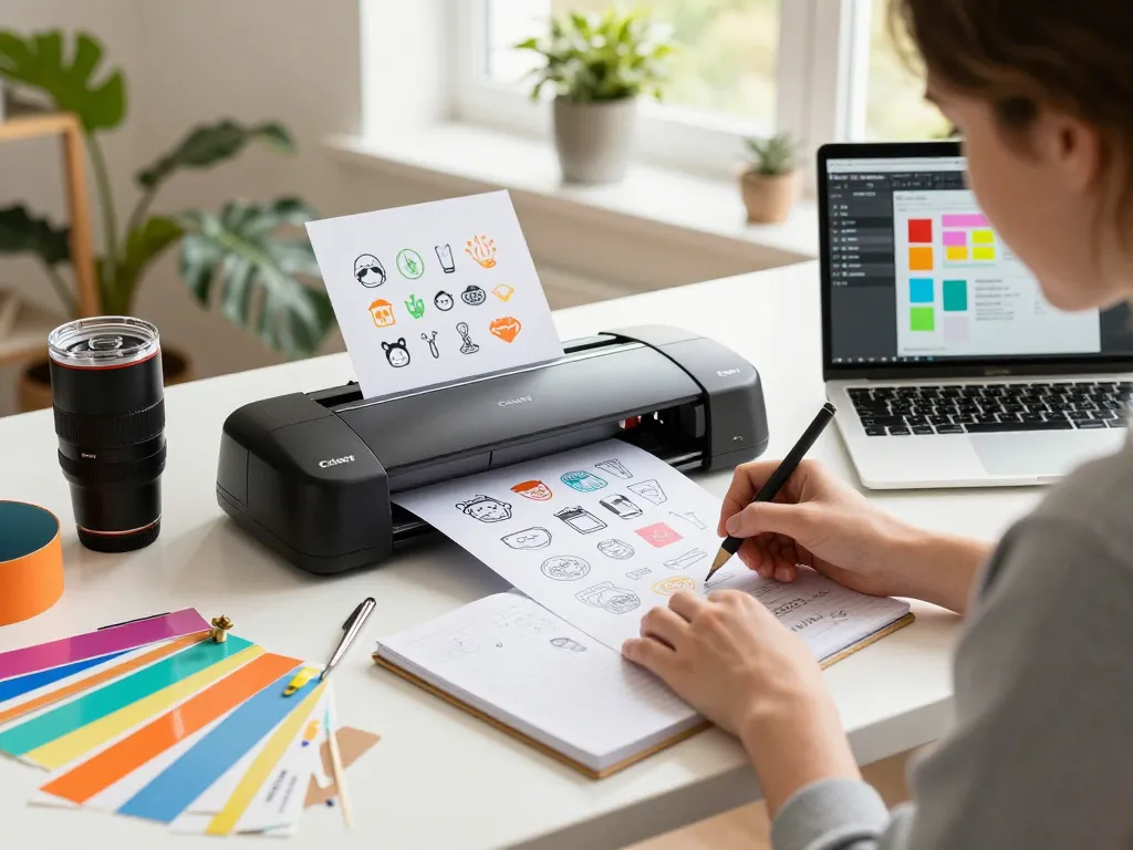 Cricut SVG bundle showcasing a creative workspace with vibrant tumbler design materials and tools.