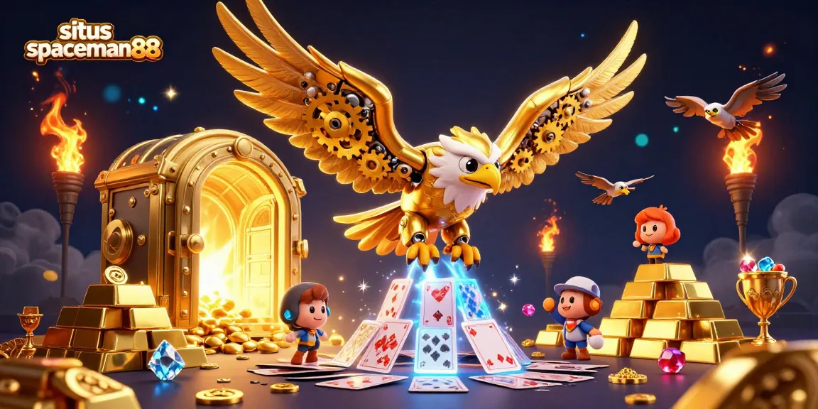 Experience dynamic gameplay with situs spaceman88's golden eagle soaring through holographic cards.