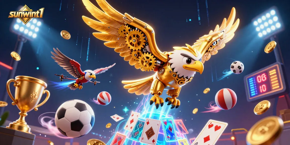 Experience the thrilling dive of a golden eagle surrounded by dynamic casino elements at sunwint1.