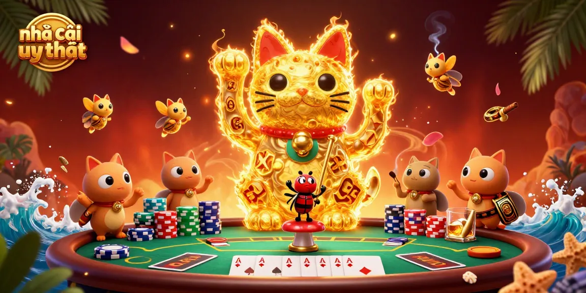Experience excitement with nhà cái uy tín showcasing a dynamic casino scene with vibrant elements and characters.