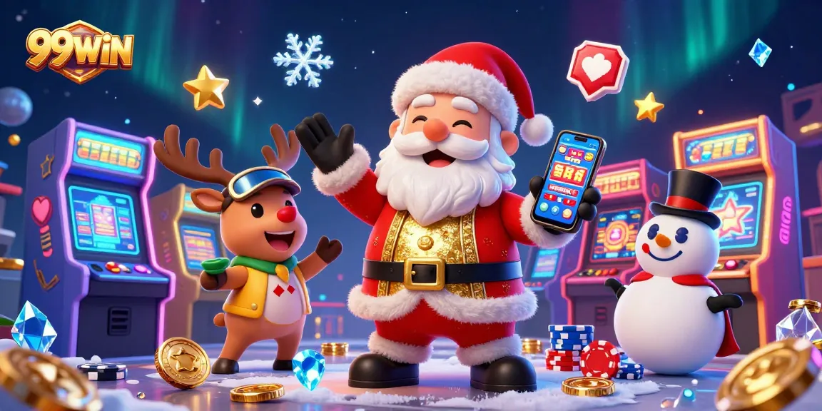 Experience thrilling jackpots with 99WIN as festive characters celebrate amidst colorful gaming machines.