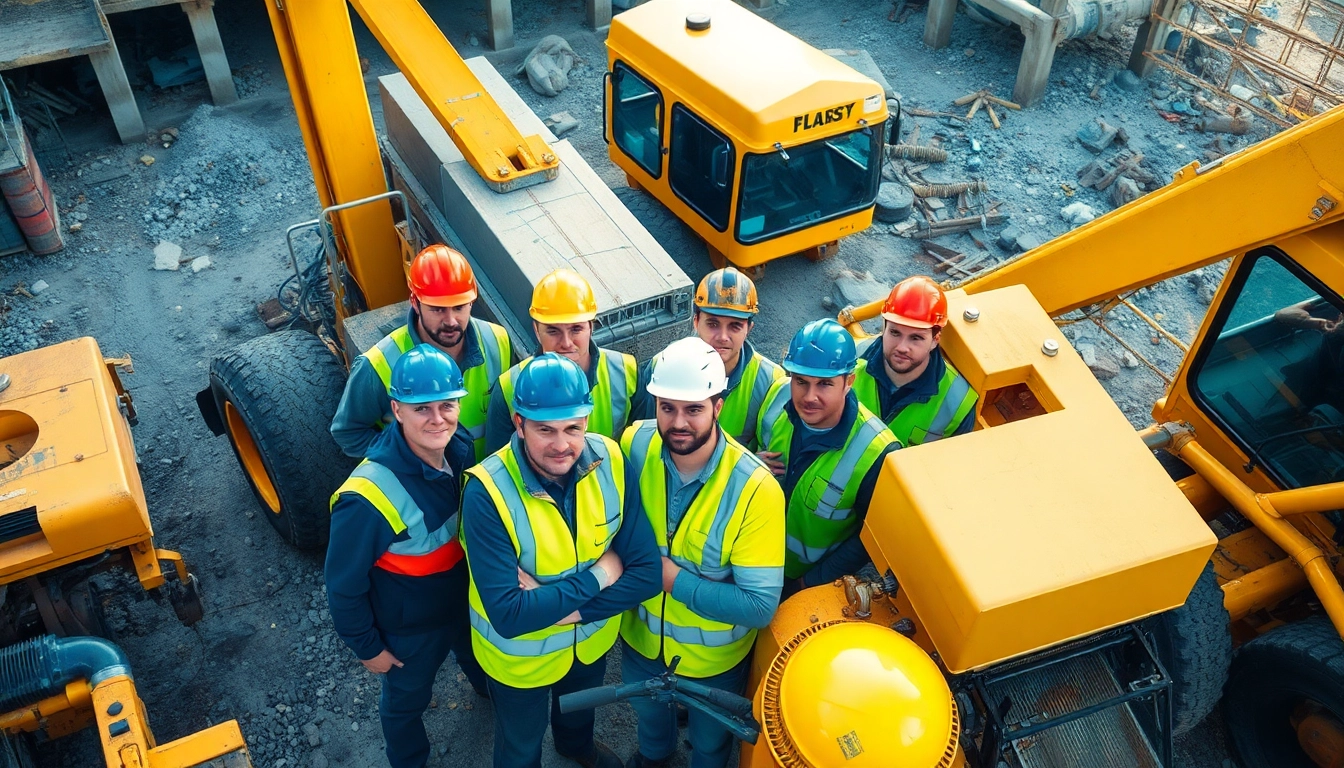 Showcasing construction workforce development through teamwork among diverse workers on a dynamic building site.
