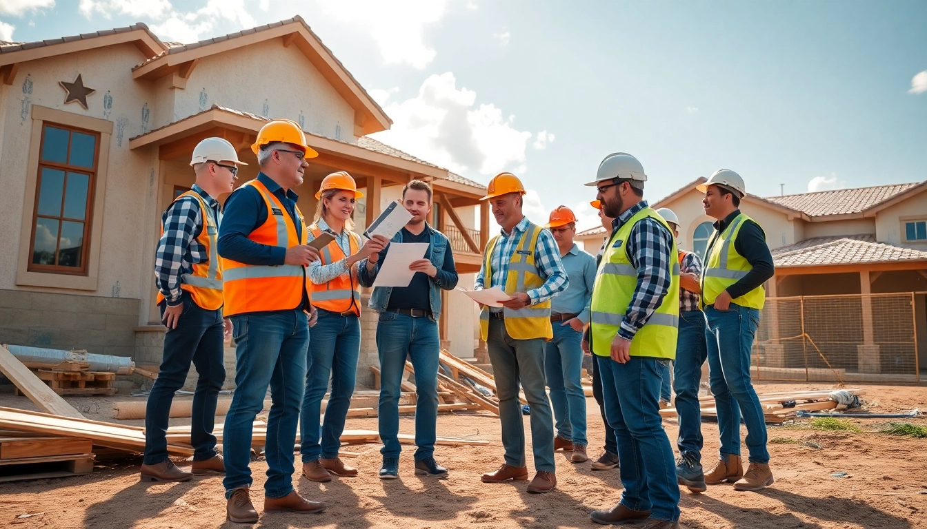 Builders from the Texas association of builders collaborating on a home project at a construction site.