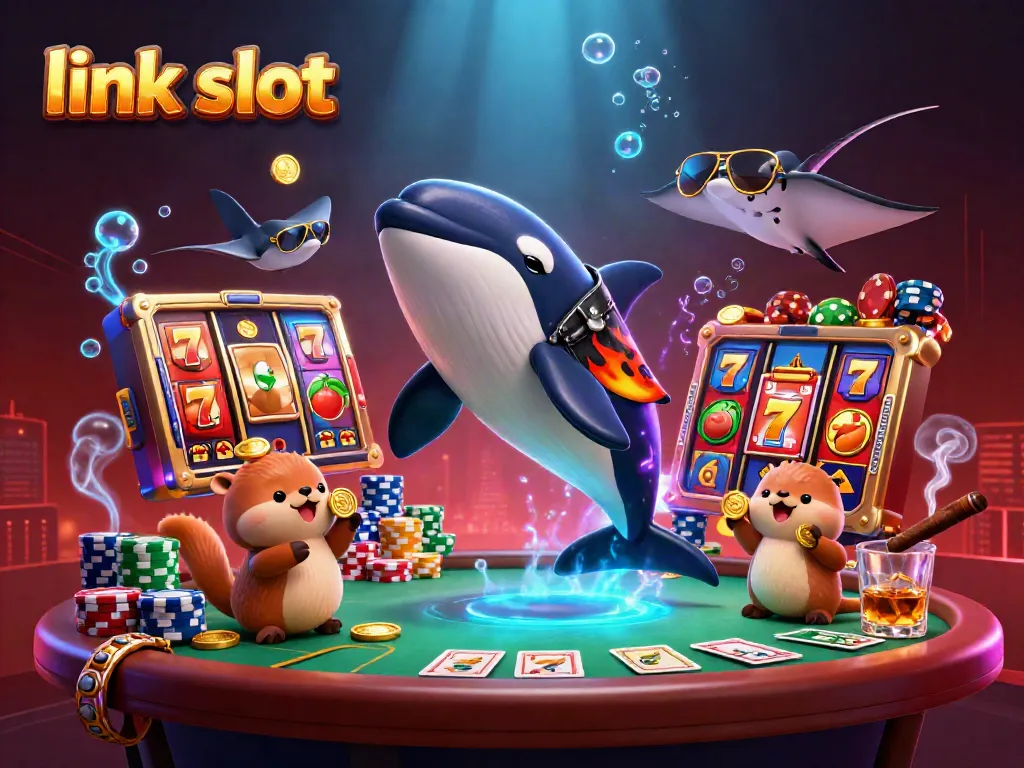 Gambar slot gacor dari orca, stingray, dan berang-berang mengumpulkan koin emas menggunakan link slot