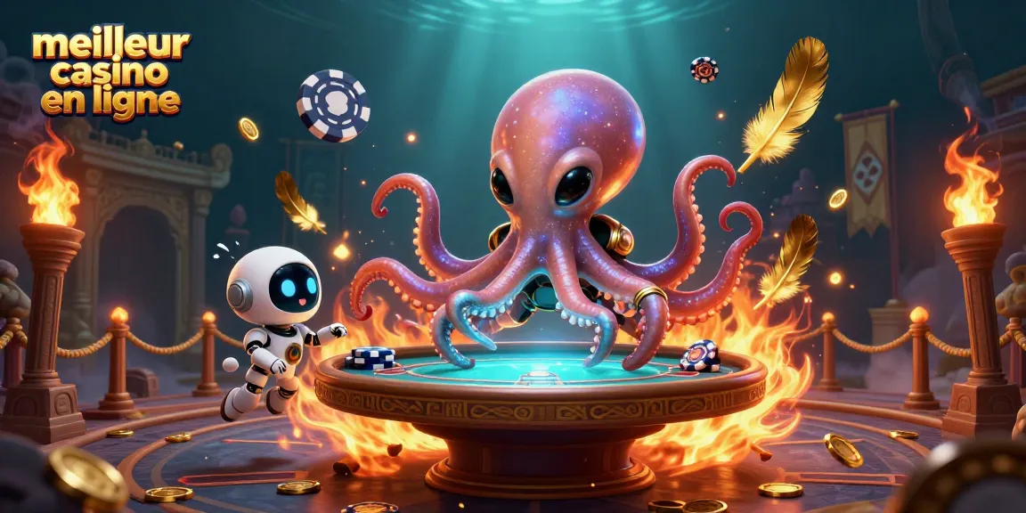 Jouez au meilleur casino en ligne avec une illustration d'un octopus spatial et un robot dans une ambiance trépidante.