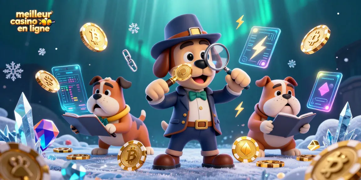 Examinez les indices du meilleur casino en ligne avec des pièces de poker en or et des crypto-monnaies scintillantes.