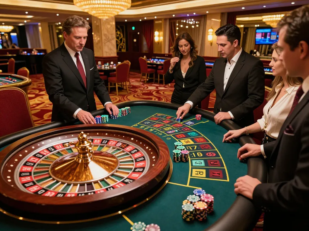 Spin the roulette wheel at kkwin casino with vibrant atmosphere and excited players enjoying the game.