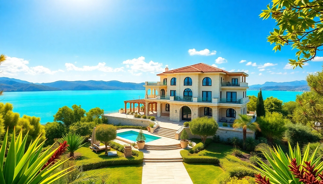 Showcasing an exquisite property for sale in Alanya with stunning sea views and lush gardens.