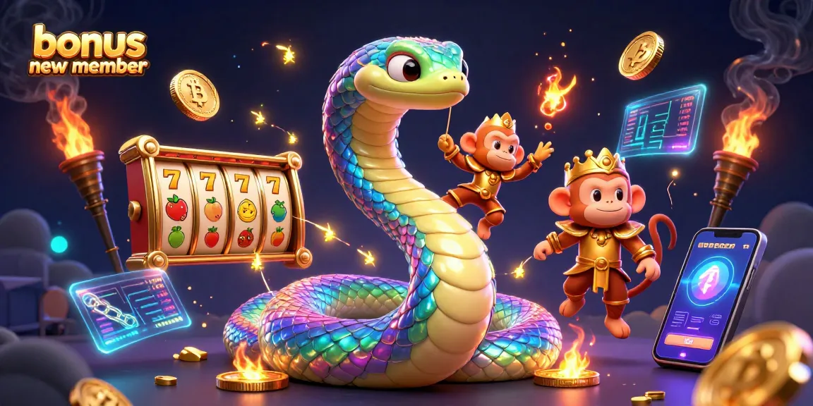 Engage with bonus new member offers while enjoying vibrant slot games in this colorful casino scene.