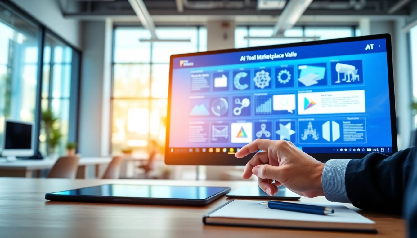 Engaging interaction in an ai tool marketplace showcasing intuitive software interfaces.