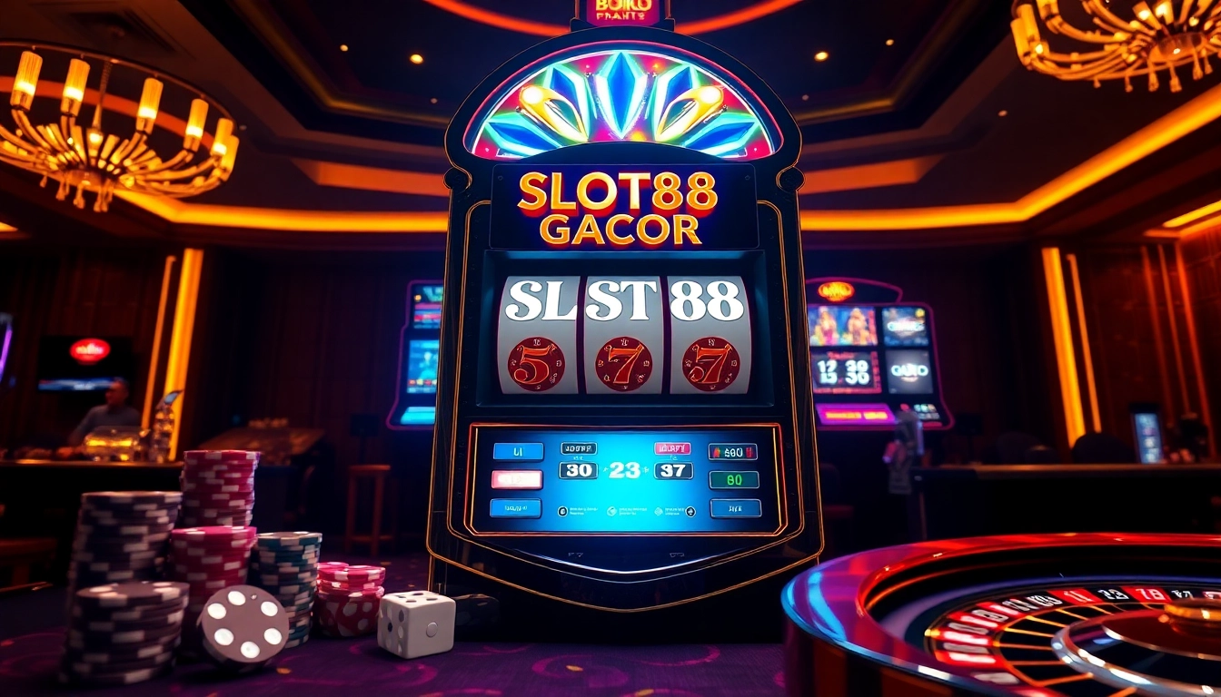 Experience thrilling gameplay at SLOT88 gacor with vibrant slot machines and poker chips.