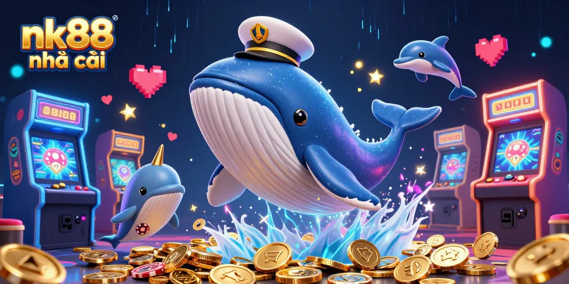 Experience the excitement of nk88 nhà cái with a vibrant 3D casino-themed illustration featuring playful characters and gaming elements.
